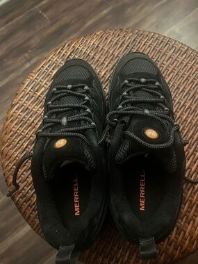 Merrell Men's Black Athletic Trail Shoes with Orange Logo Accent